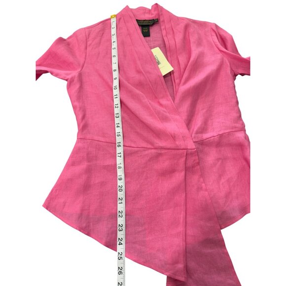 British India Classics Women's Top Irish Linen Wrap Asymmetrical Hem - Picture 6 of 8